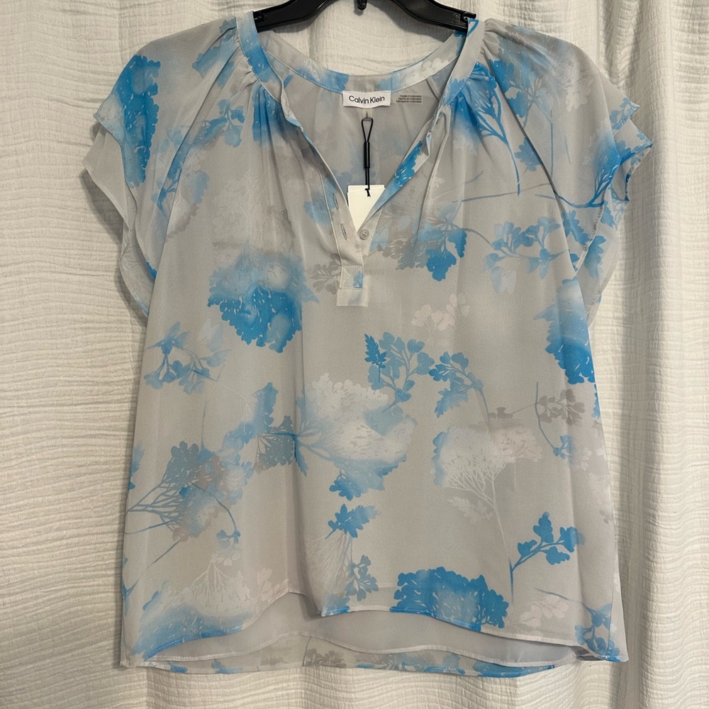 Calvin Klein Sheer Blue Floral Blouse